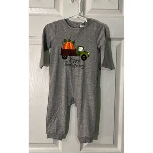 Peppy Mini Romper Baby 12M Gray New Thanksgiving Pumpkin Truck Long Sleeve